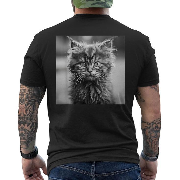 Selkirk Rex Cat Cinematic Black And White Photography Men's T-shirt Back Print