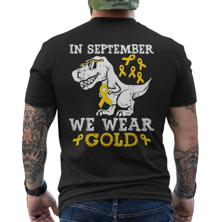 In September We Wear Gold Trex Childhood Cancer Awareness Men's T-shirt Back Print