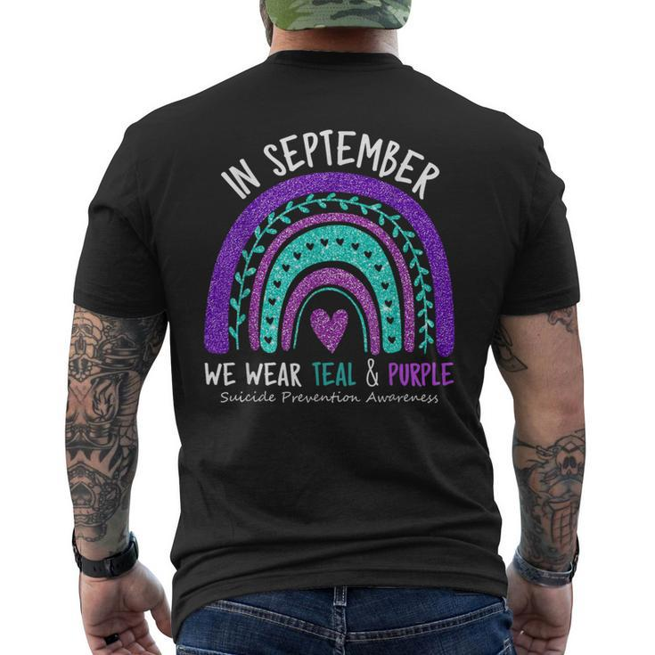 In September We Wear Teal & Purple Suicide Awareness Ribbon Men's T-shirt Back Print