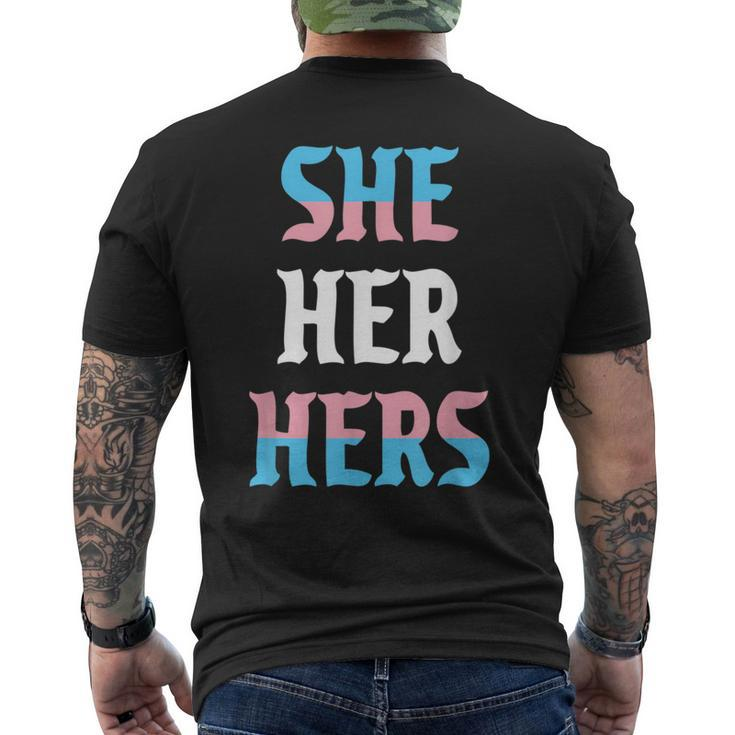 She Her Hers Pronouns Lgbtqia Transgender Trans Pride Flag  Mens Back Print T-shirt
