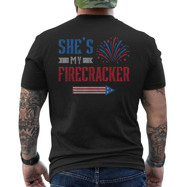 Shes My Firecracker Fireworks Usa Flag Couples 4Th Of July Usa Funny Gifts Mens Back Print T-shirt