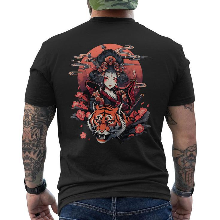 Showcase Your Love For Japanese Culture Geisha And Tiger  Mens Back Print T-shirt