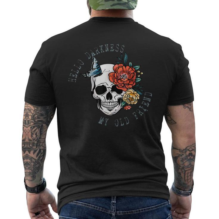 Skeleton Hello Darkness My Old Friend Floral Skull Halloween  Mens Back Print T-shirt