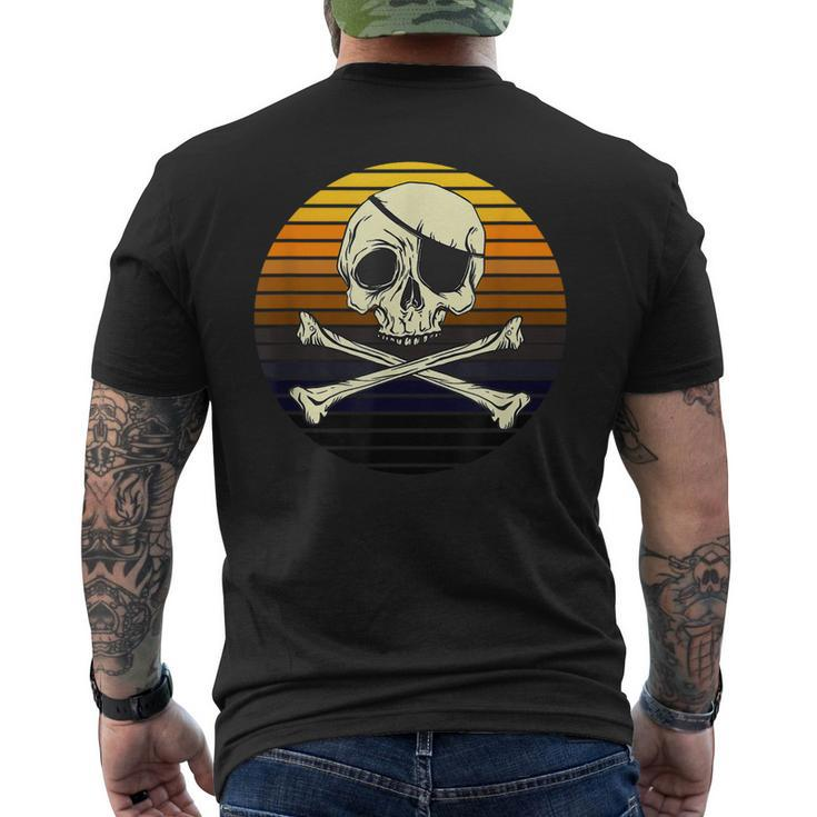 Skeleton Pirate Jolly Rogers Retro Sunset Halloween Costume Mens Back Print T-shirt