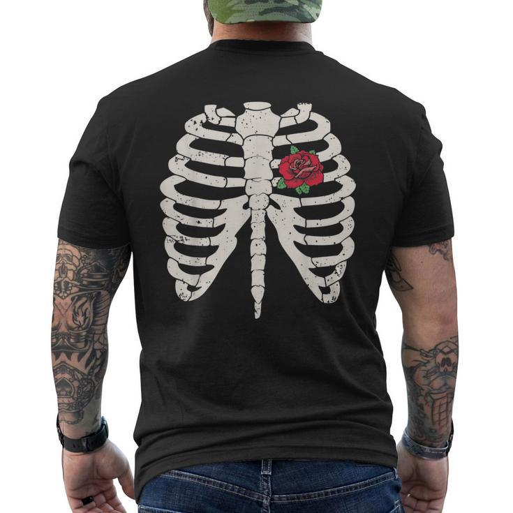 Skeleton Rib Cage Red Rose Heart Vintage Halloween Goth Cute Halloween Funny Gifts Mens Back Print T-shirt
