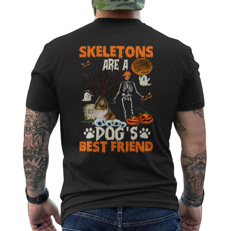 Skeletons Shetland Sheepdog Is Friends Funny Halloween   Mens Back Print T-shirt