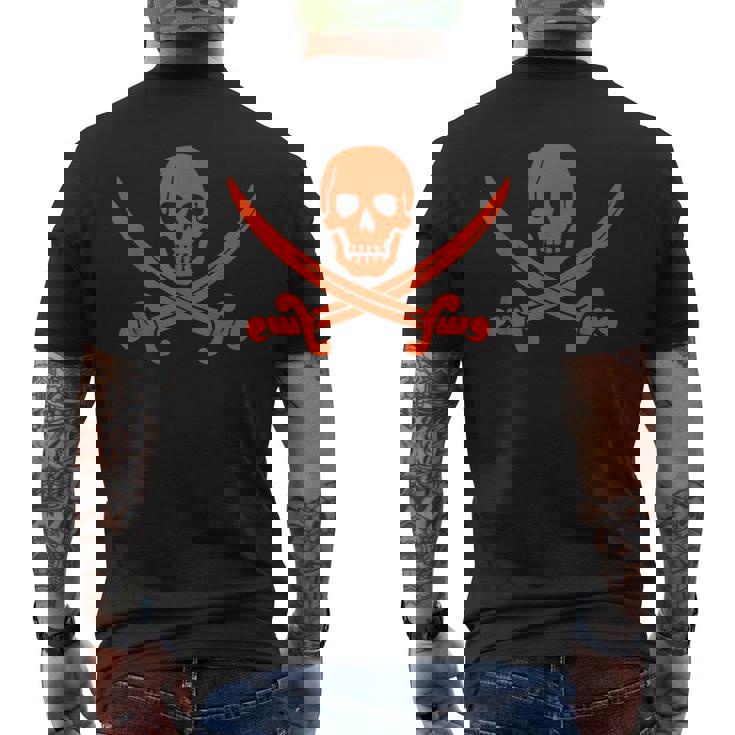 Skull Crossbones Pirate Symbol Jolly Roger Swords Red Mens Back Print T-shirt