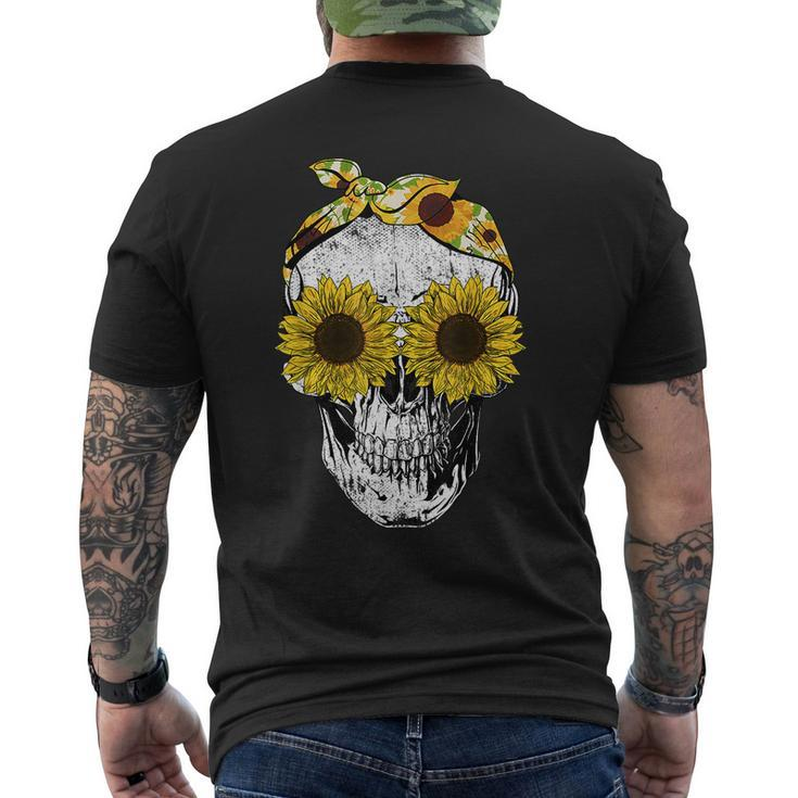 Skull Sunflower  Floral Bandana Skeleton Head  Mens Back Print T-shirt