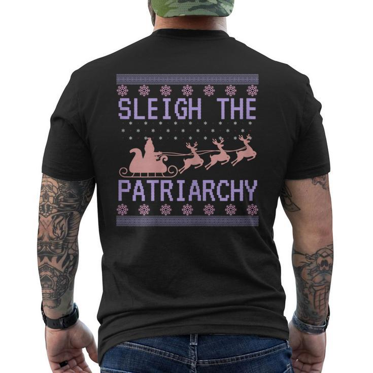 Sleigh The Patriarchy Feminist Ugly Christmas Sweater Meme Men's T-shirt Back Print