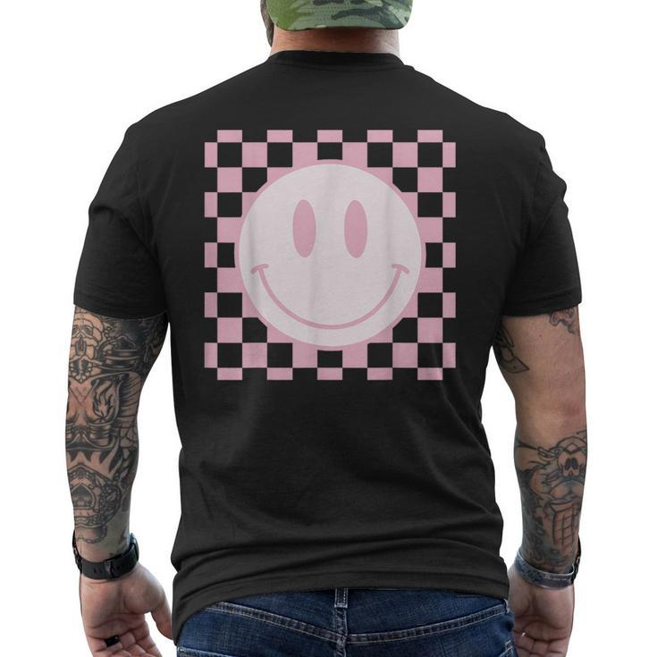 Smile Face Pink Vintage Checkered Pattern Retro Happy Face  Mens Back Print T-shirt