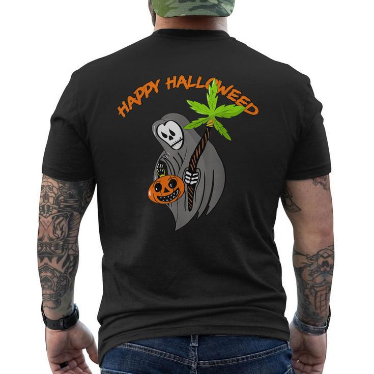 Smoking Weed Clothes Happy Hallowed Quote For 420 Supporter Men's T-shirt Back Print