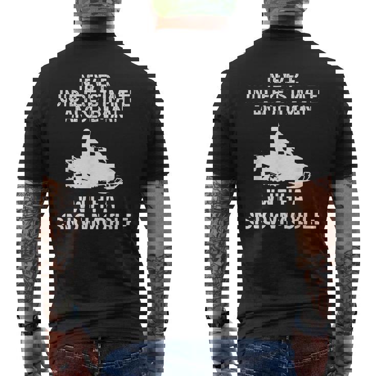 Snowmobile Never Underestimate An Old Man Winter Sports Men's T-shirt Back Print