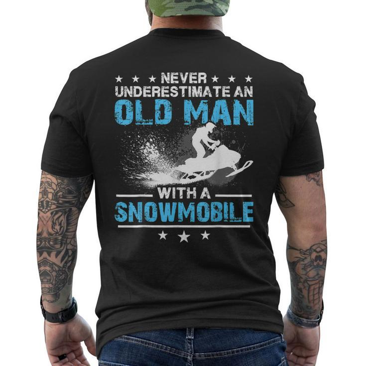 Snowmobiling Never Underestimate An Old Man Snowmobile Mens Back Print T-shirt