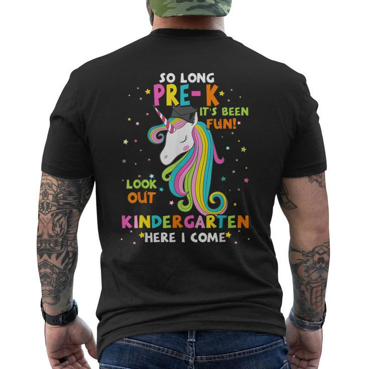 So Long Prek Kindergarten Here I Come Unicorn Graduation Men's Back Print T-shirt