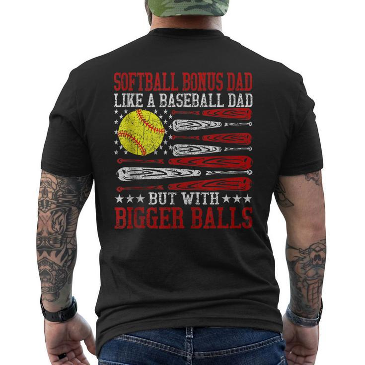 Softball Bonus Dad Like A Baseball Dad Us Flag Fathers Day  Mens Back Print T-shirt