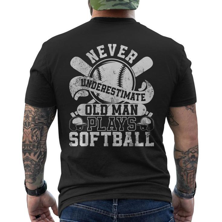 Softball Never Underestimate Old Man Plays Softball Player Men's T-shirt Back Print