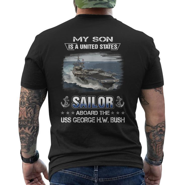 My Son Is A Sailor Aboard The Uss George HW Bush Cvn 77 Men's T-shirt Back Print