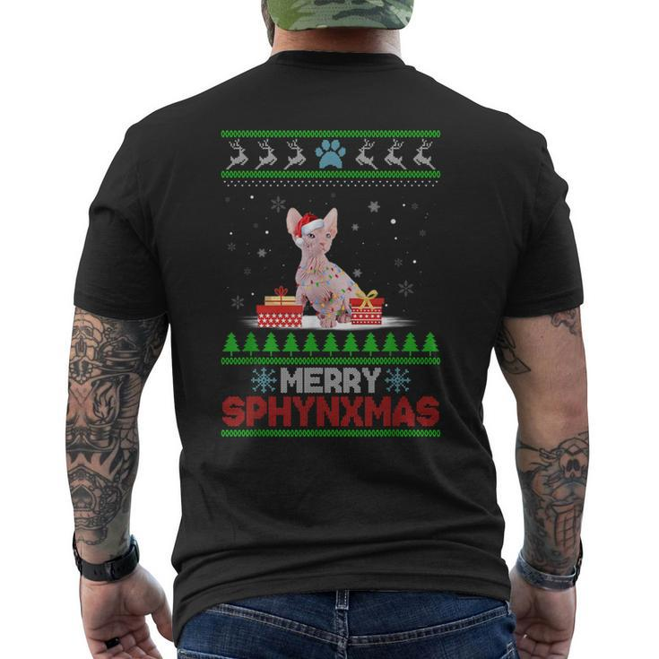 Sphynx Cat Lover Christmas Ugly Xmas Sweater Sphynx Men's T-shirt Back Print