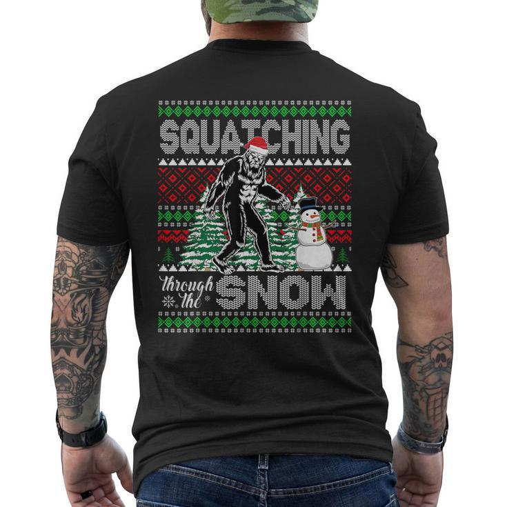 Squatching Through The Snow Bigfoot Ugly Sweater Christmas Men's T-shirt Back Print