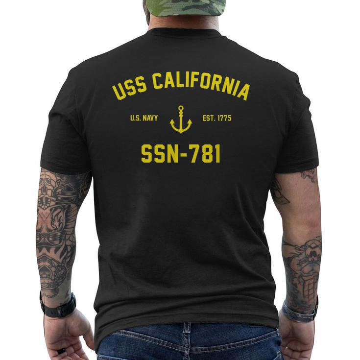 Ssn781 Uss California Men's Back Print T-shirt
