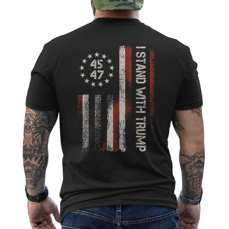 I Stand With Trump 45 47 4Th Of July Usa America Flag Retro Men's T-shirt Back Print