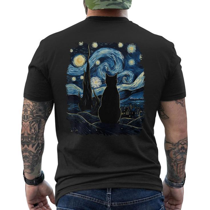 Starry Night Inspired Cat  Cat Men's T-shirt Back Print
