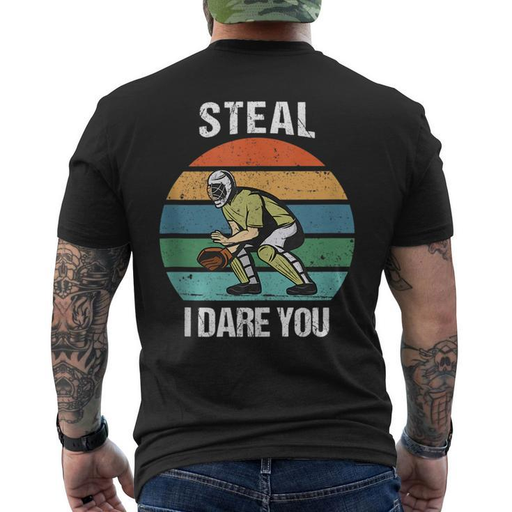 Steal I Dare You Retro Vintage Baseball Funny Quote Gift  Mens Back Print T-shirt