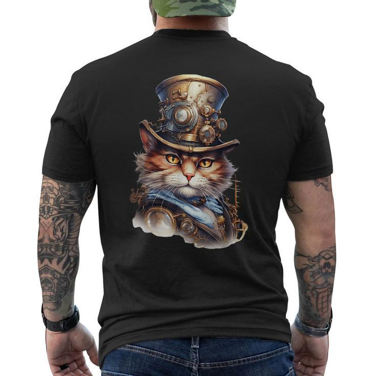 Steampunk The Commander Cat Victorian Mens Back Print T-shirt