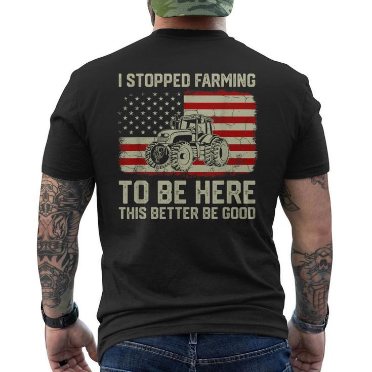 I Stopped Farming To Be Here Tractor Vintage American Flag Men's T-shirt Back Print
