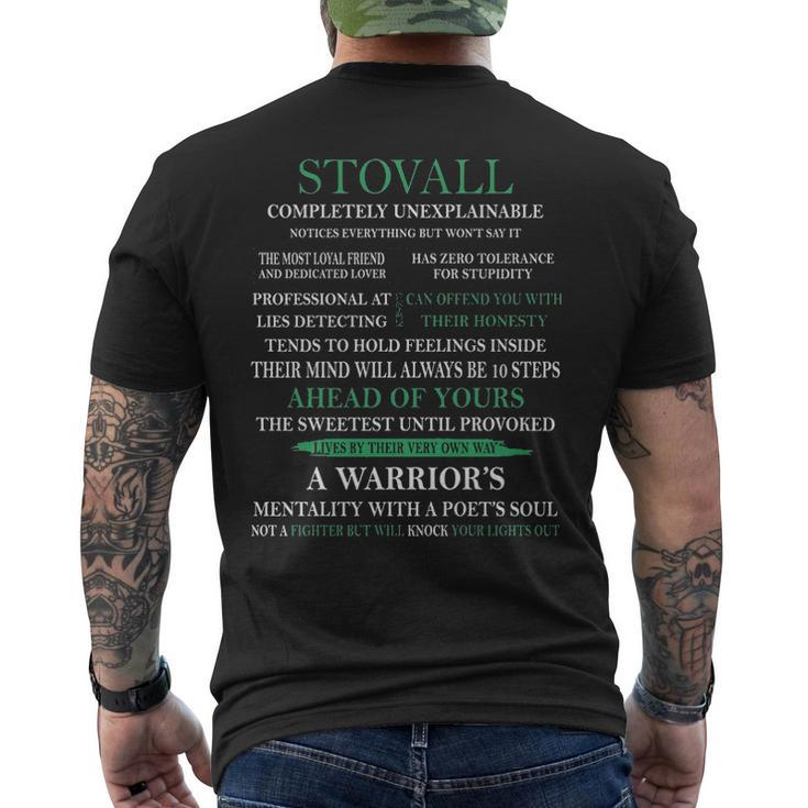 Stovall Name Gift Stovall Completely Unexplainable Mens Back Print T-shirt