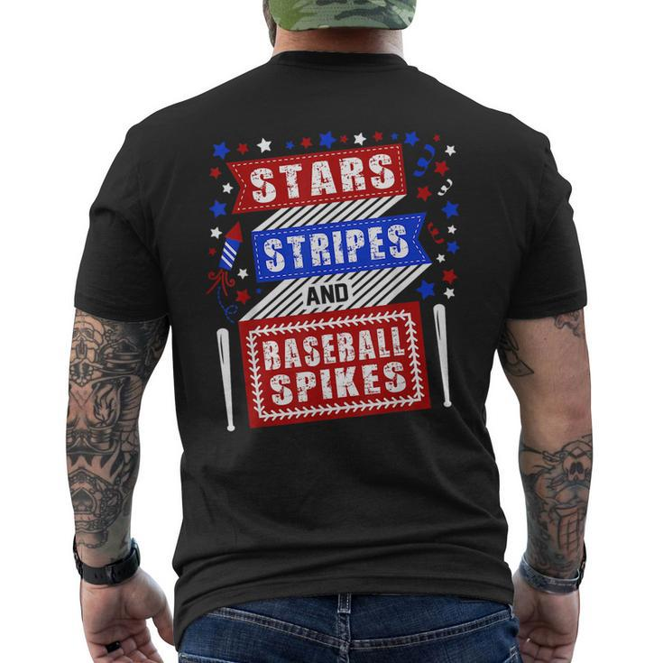 Stripes Stars And Baseball Spikes 4Th Of July Independence  Mens Back Print T-shirt