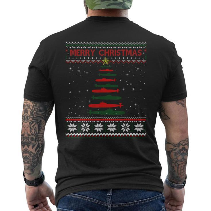 Submarine Navy Military Tree Ugly Christmas Sweater Men's T-shirt Back Print