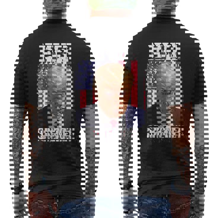 Never Surrender Trump Usa Flag 2024 Men's T-shirt Back Print