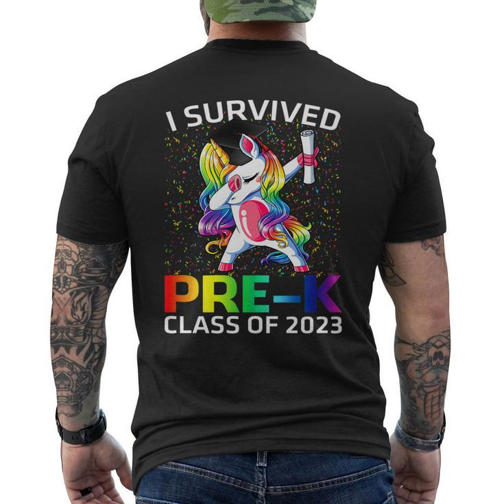 I Survived Prek Class Of 2023 Graduate Unicorn Men's Back Print T-shirt