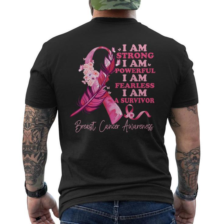 I Am A Survivor Breast Cancer Awareness Pink Ribbon Feathers Men's T-shirt Back Print