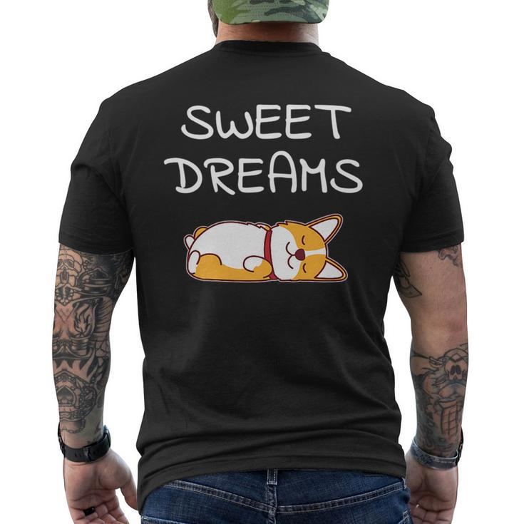 Sweet Dreams Sleeping Corgi Dog Quote Pajamas For Bedtime   Mens Back Print T-shirt