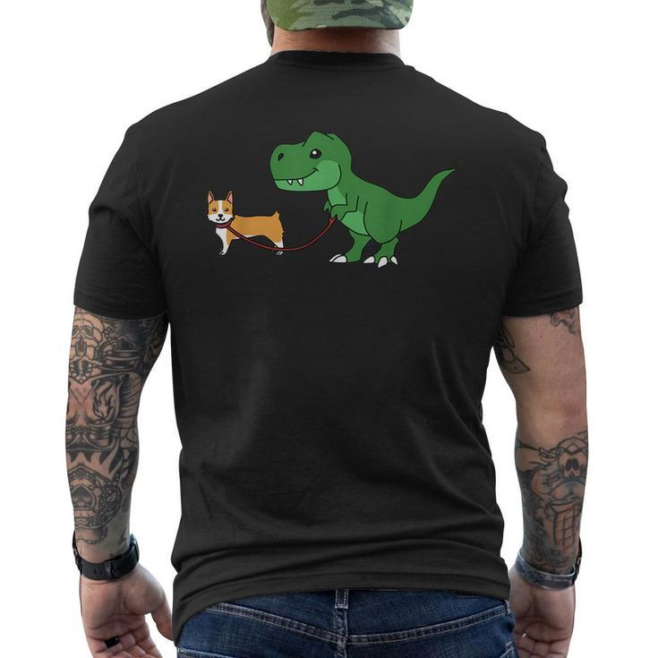 T Rex Dinosaur Walking Corgi Funny Dog Gift  Mens Back Print T-shirt