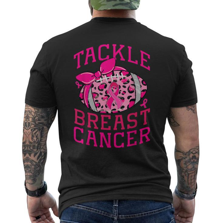 Tackle Breast Cancer Awareness Football Pink Ribbon Leopard Men's T-shirt Back Print