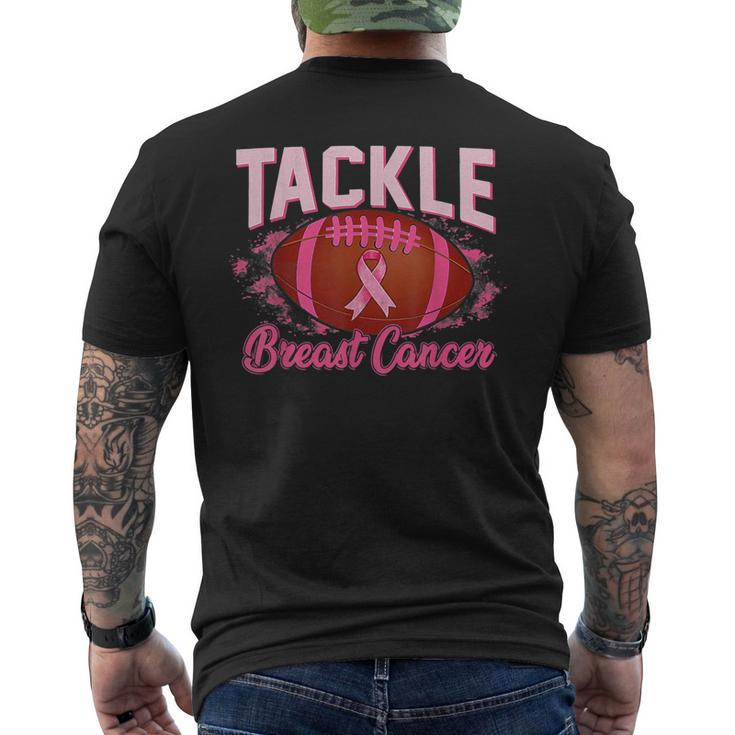 Tackle Football Pink Ribbon Warrior Breast Cancer Awareness Men's T-shirt Back Print