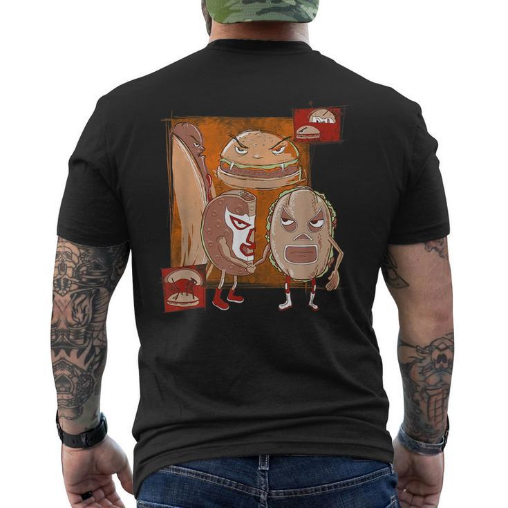 Taco And Torta Vs Hamburger And Hotdog Funny Mexican Mens Back Print T-shirt