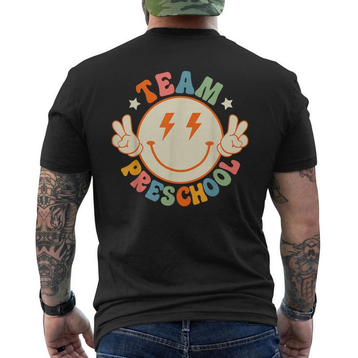 Team Preschool Retro Groovy Hippie Face Back To School  Mens Back Print T-shirt