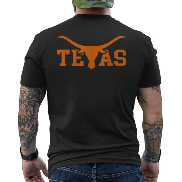 Texas Usa Longhorn Bull America Font Texas Funny Designs Gifts And Merchandise Funny Gifts Mens Back Print T-shirt