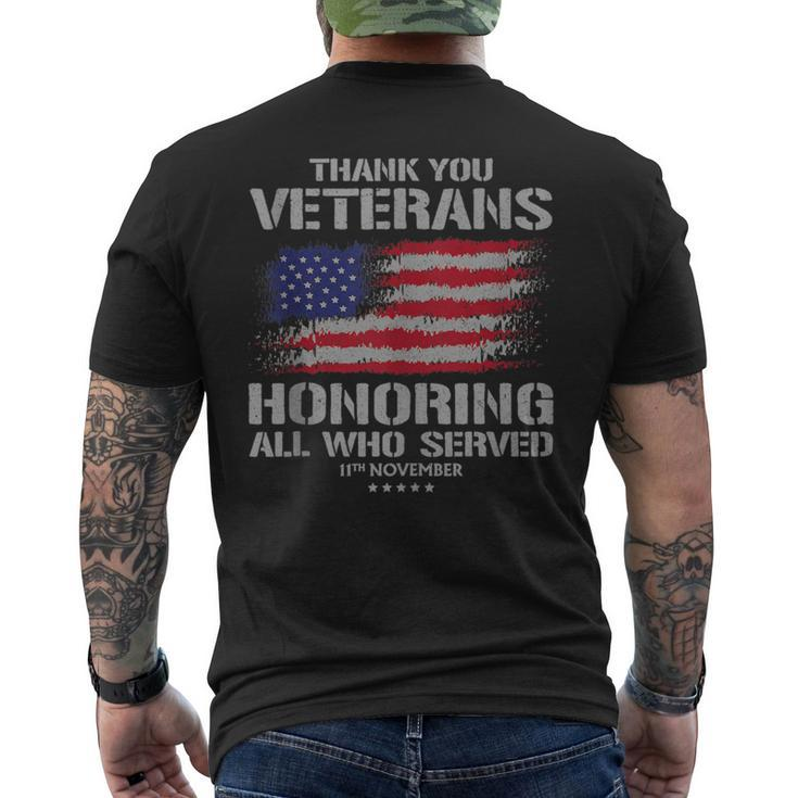 Thank You Veterans Day Honoring All Who Served Us Flag Men's T-shirt Back Print