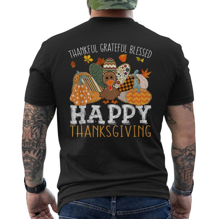 Thankful Grateful Blessed Happy Thanksgiving Turkey Pumpkin Men's T-shirt Back Print