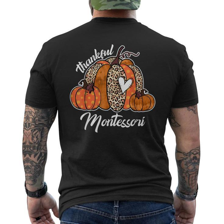 Thankful Montessori Pumpkin Leopard Plaid Thanksgiving Day Men's T-shirt Back Print