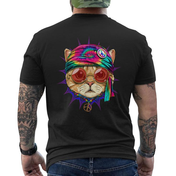 Tie Dye Cat Hippy Cat Peace Sign Cat Lover Men's T-shirt Back Print