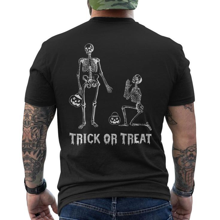 Trick Or Treat Halloween Funny Skeleton Friends Mens Back Print T-shirt