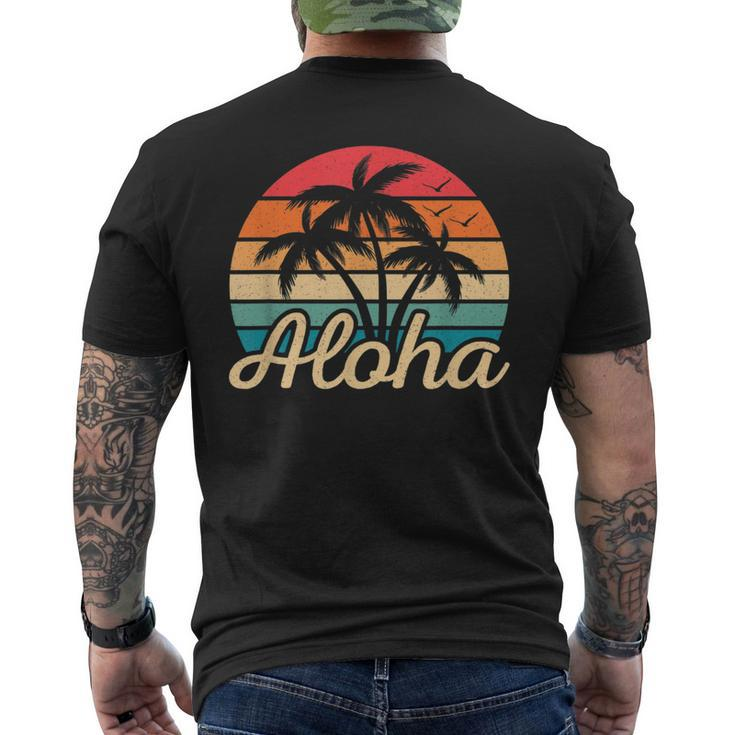 Tropical Hawaiian Retro Palm Tree Sunset Aloha Hawaii Beach  Mens Back Print T-shirt