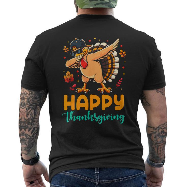 Turkey Dabbing Happy Thanksgiving Day Pilgrim Boys Men Men's T-shirt Back Print