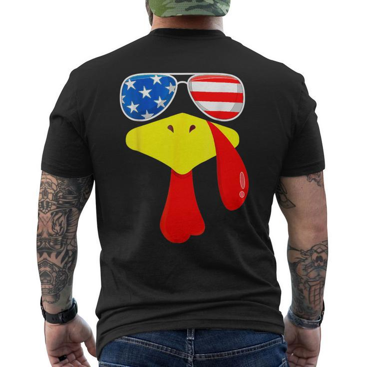 Turkey Face Thanksgiving Cute American Flag Sunglasses Men's T-shirt Back Print